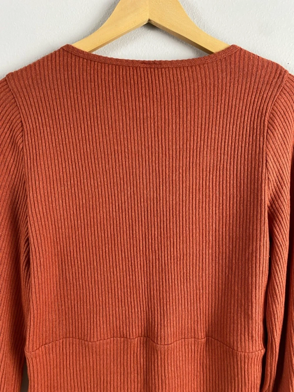 Hollister Ribbed Knit Long Sleeve Top/Tee | V Neck | Rust - Picture 5 of 14